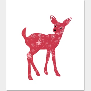 Deer with red christmas pattern Posters and Art